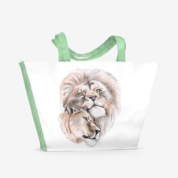 Пляжная сумка «Лев и львица. Принт с животными.»