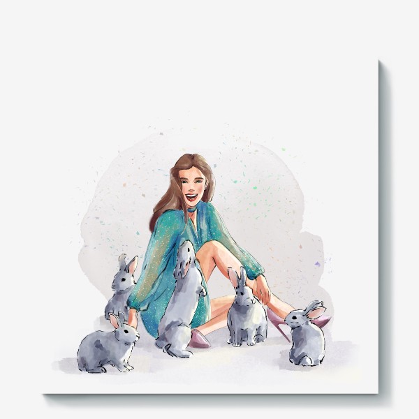 Холст «Девушка с кроликами»
