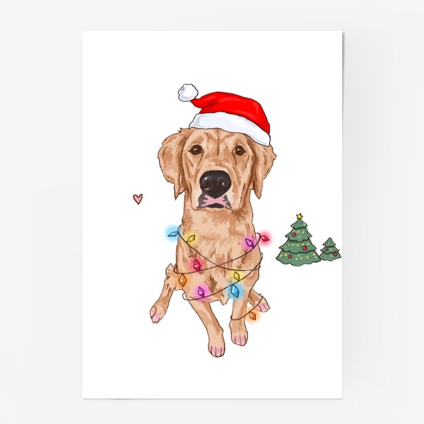 Постер «Новый год Собака Ретривер в гирлянде Ёлочка»