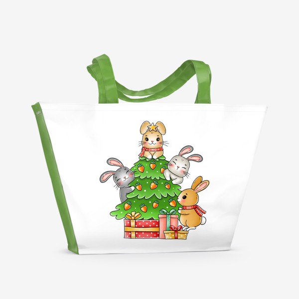 Пляжная сумка «Кролики на ёлке»