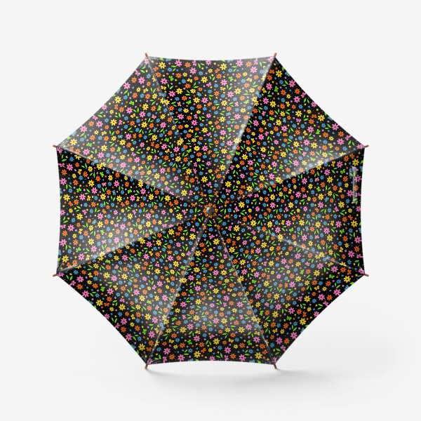 Зонт «Мелкие цветы с бабочками на черном фоне»