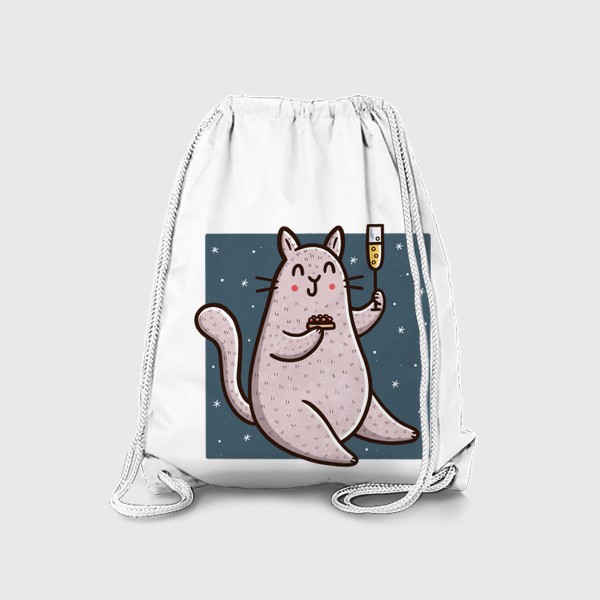 Рюкзак «Милый кот с шампанским и бутербродом с икрой. Новый год 2023»