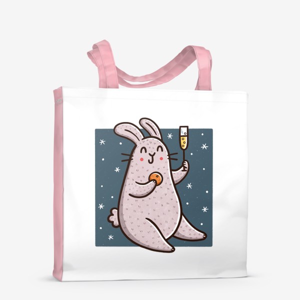 Сумка-шоппер «Милый кролик с шампанским и мандарином. Новый год 2023»