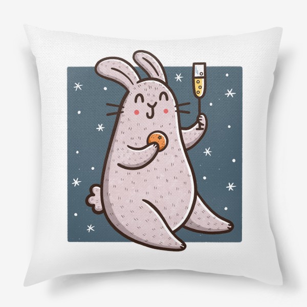 Подушка «Милый кролик с шампанским и мандарином. Новый год 2023»