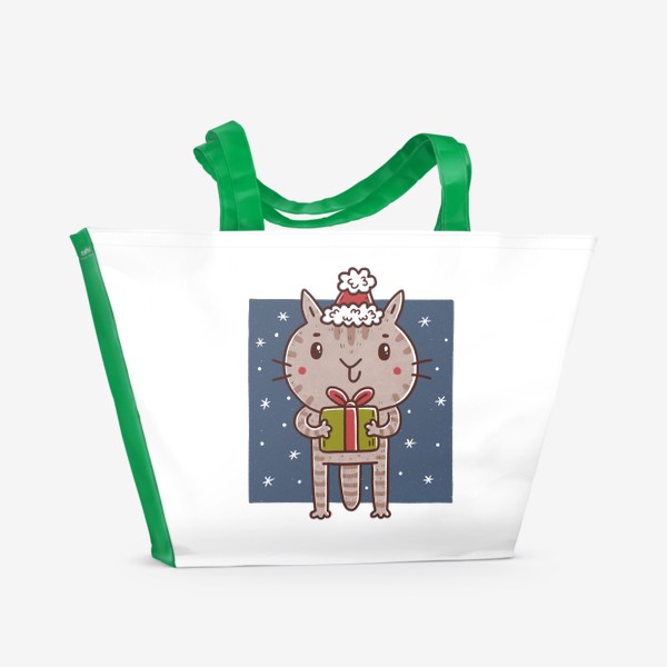 Пляжная сумка «Милый кот с подарком. Новый год 2023»