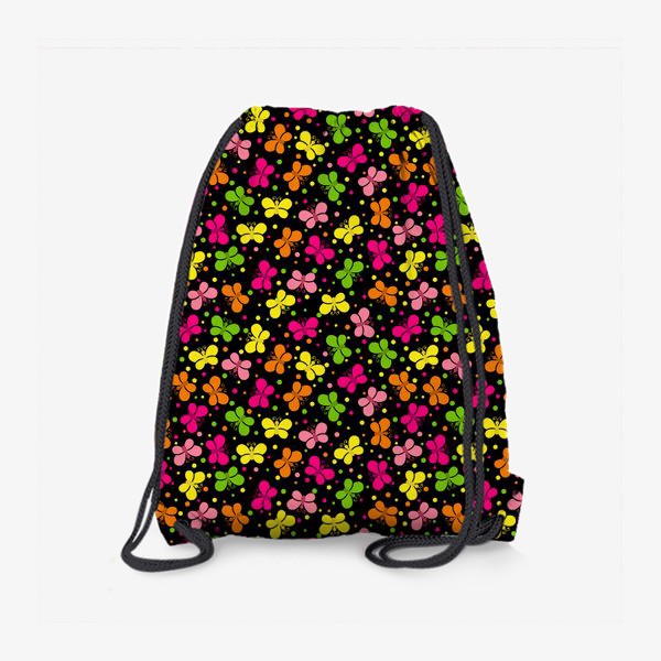 Рюкзак «Милые яркие бабочки на черном фоне»
