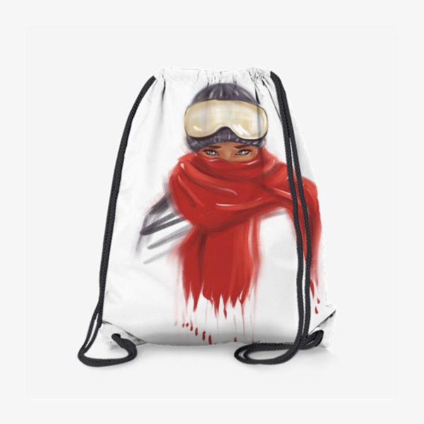 Рюкзак «Зимний принт девушка в красном шарфе и защитных очках сноубордиста»