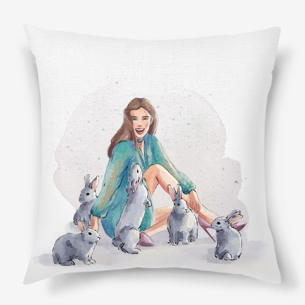 Подушка «Девушка с кроликами»