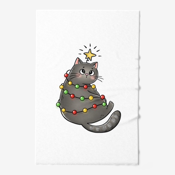 Полотенце «Котик новогодний в гирлянде»