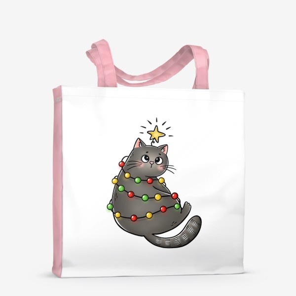 Сумка-шоппер «Котик новогодний в гирлянде»