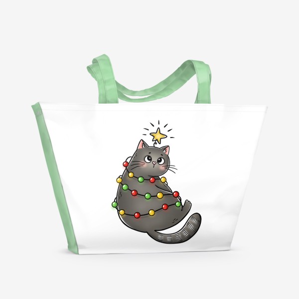 Пляжная сумка &laquo;Котик новогодний в гирлянде&raquo;
