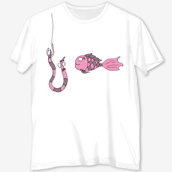 Футболка с полной запечаткой «Розовая рыбка на рыбалке. »