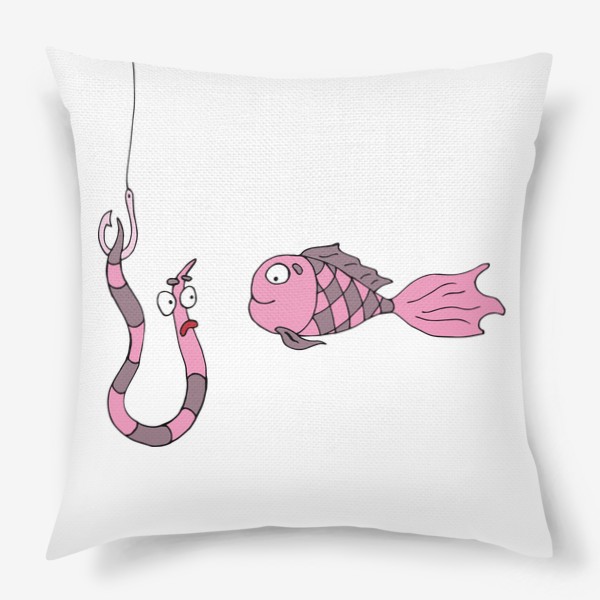 Подушка &laquo;Розовая рыбка на рыбалке. &raquo;