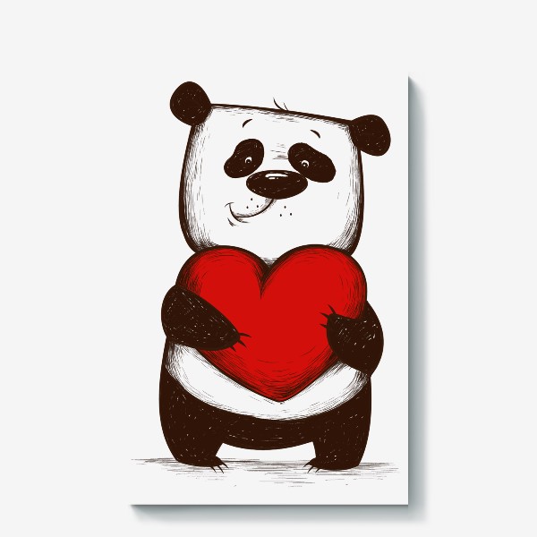 Холст «Мультяшный панда с сердцем»