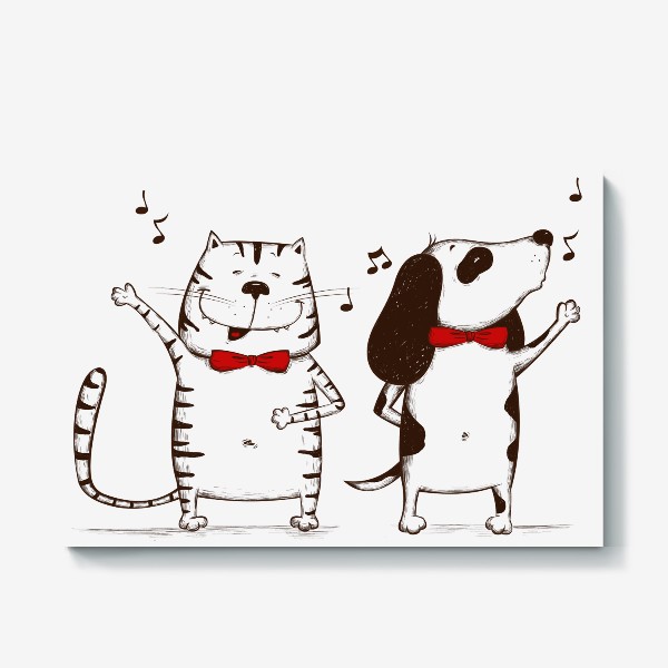 Холст «Собака и кот поют»
