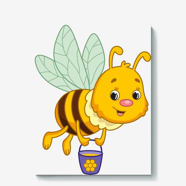 Холст «Мультяшная пчела с ведёрком мёда»