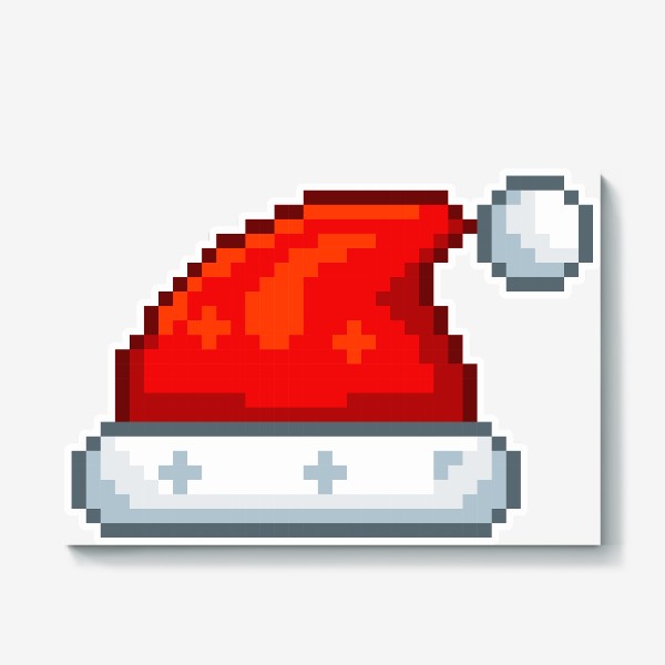 Холст «Пиксельный колпак Санта Клауса. Пиксель Арт. Новый год»