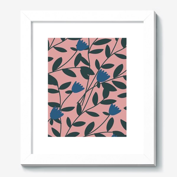 Картина «Синие цветы на розовом фоне / Blue flowers on pink background»