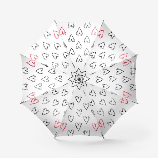 Зонт «Паттерн черные и красные сердечки»