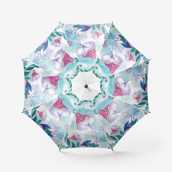 Зонт «Мухоморы и бабочка»