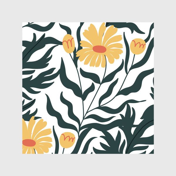 Шторы «Паттерн с желтыми растениями / Pattern with yellow plants»