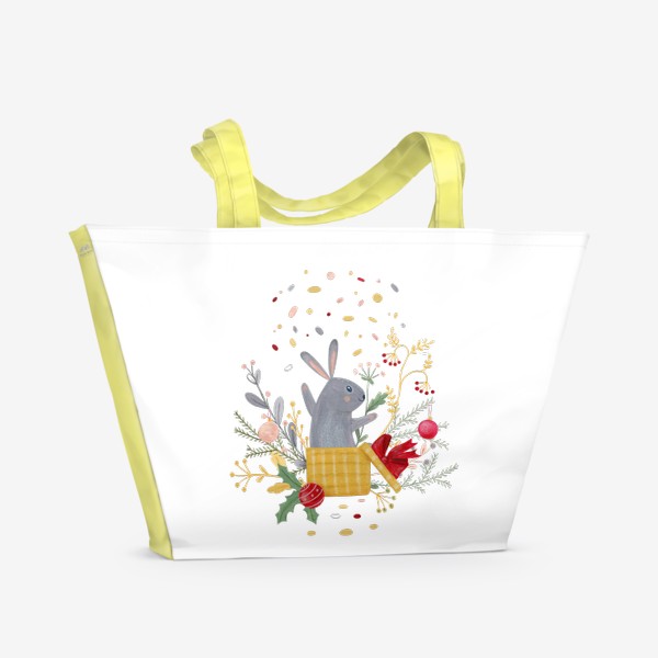 Пляжная сумка «Новогодний кролик выпрыгивает из подарочной коробки. Символ года 2023»