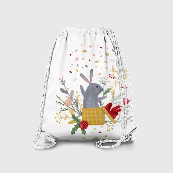 Рюкзак «Новогодний кролик выпрыгивает из подарочной коробки. Символ года 2023»