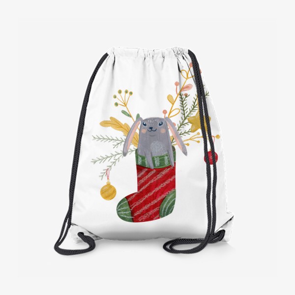 Рюкзак «Милый новогодний кролик выглядывает из носка для подарков. Символ года 2023»