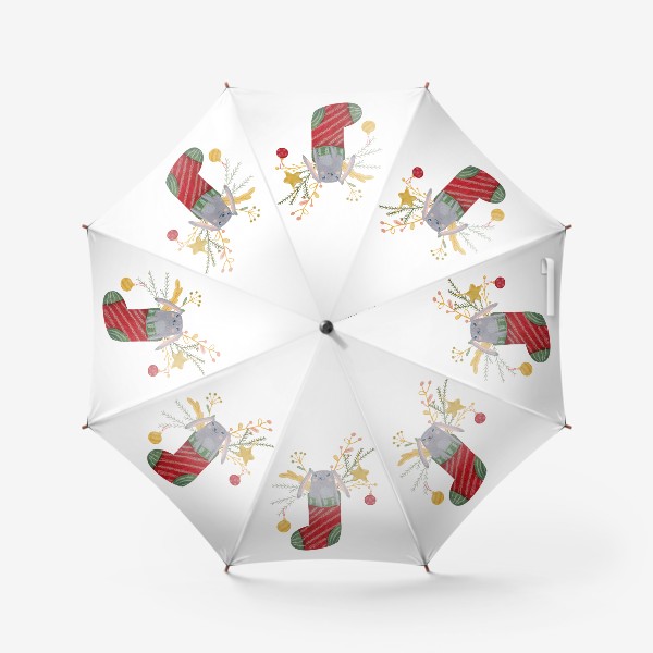 Зонт «Милый новогодний кролик выглядывает из носка для подарков. Символ года 2023»