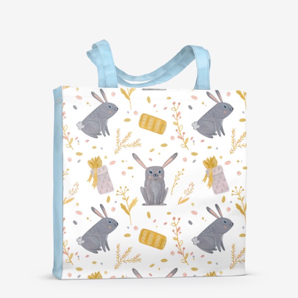 Сумка-шоппер «Милый бесшовный паттерн с новогодними кроликами в золотисто-серой гамме. Символ года 2023»