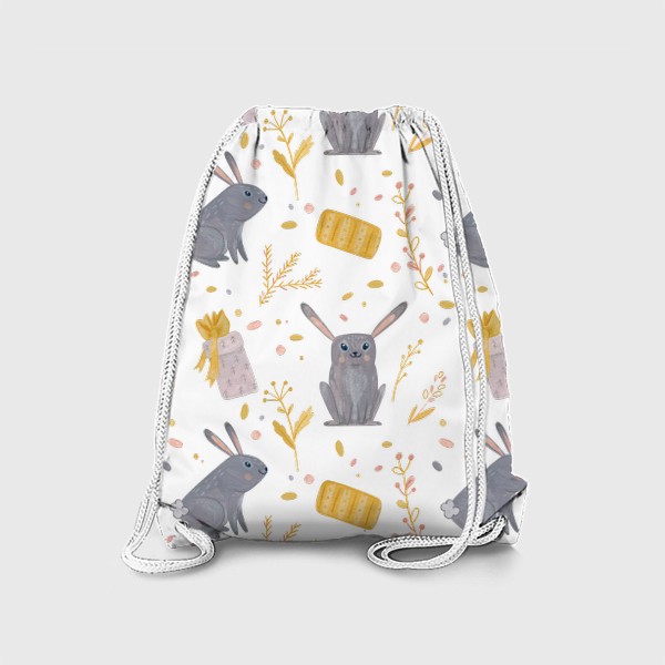 Рюкзак «Милый бесшовный паттерн с новогодними кроликами в золотисто-серой гамме. Символ года 2023»