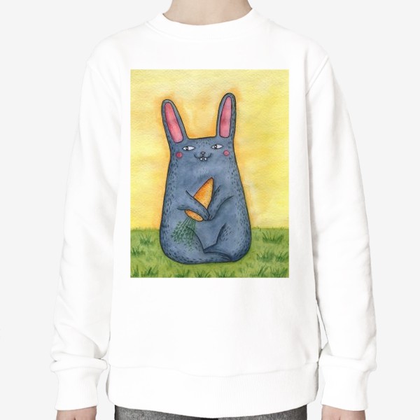 Свитшот «Символ 2023 - кролик. Подарок на Новый год. Заяц с морковкой на поляне»