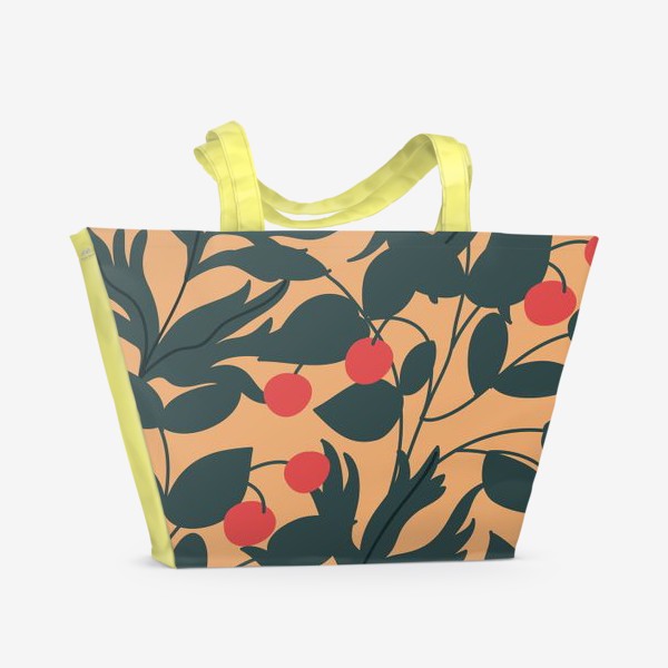Пляжная сумка «Красные ягоды на охристом фоне / Red berries on ocher background»