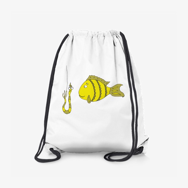 Рюкзак «Желтая рыбка смотрит на червяка. Рыбалка хобби.»