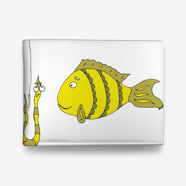 Кошелек «Желтая рыбка смотрит на червяка. Рыбалка хобби.»