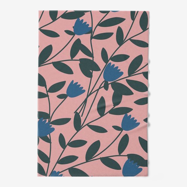 Полотенце «Синие цветы на розовом фоне / Blue flowers on pink background»