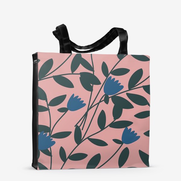 Сумка-шоппер «Синие цветы на розовом фоне / Blue flowers on pink background»