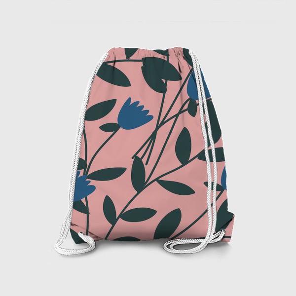 Рюкзак «Синие цветы на розовом фоне / Blue flowers on pink background»