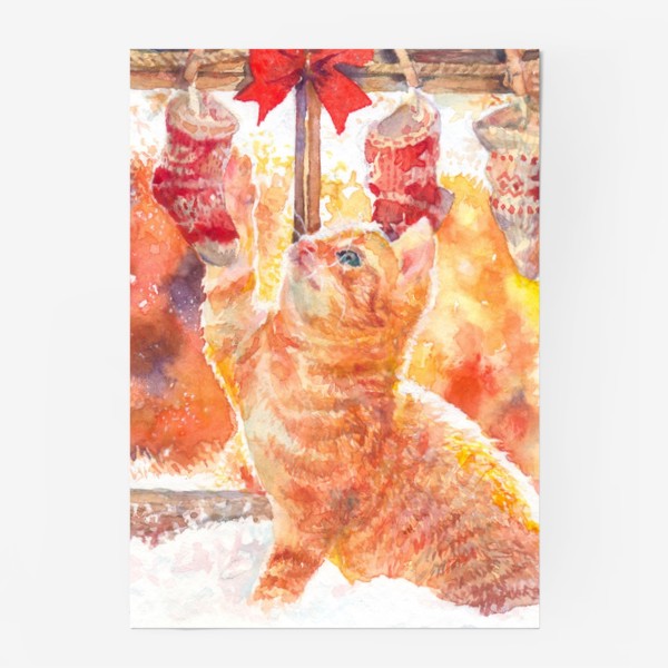 Постер «Котенок рыжий ,новый год , новогодняя ночь ,год кота и кролика »