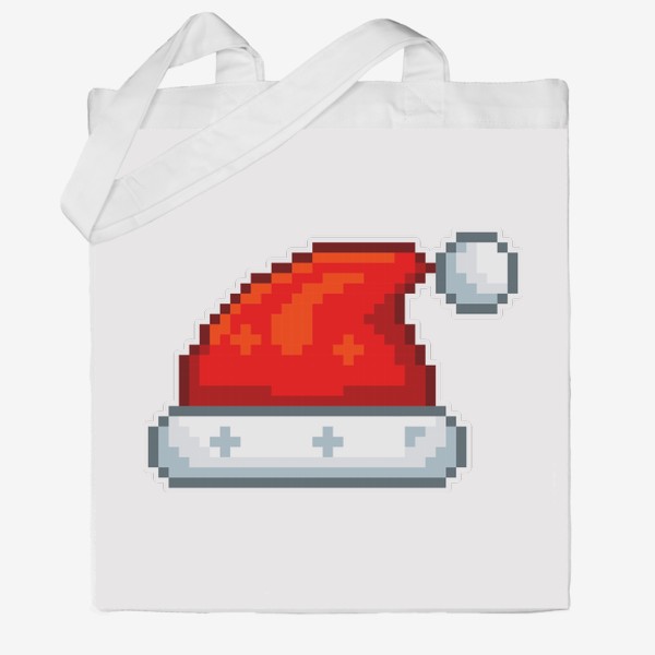 Сумка хб «Пиксельный колпак Санта Клауса. Пиксель Арт. Новый год»