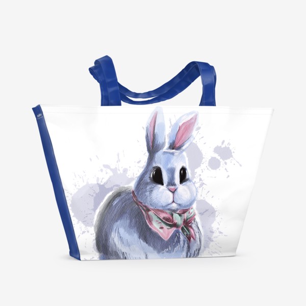 Пляжная сумка «Белый кролик в шарфике. »