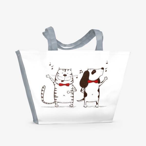 Пляжная сумка «Собака и кот поют»