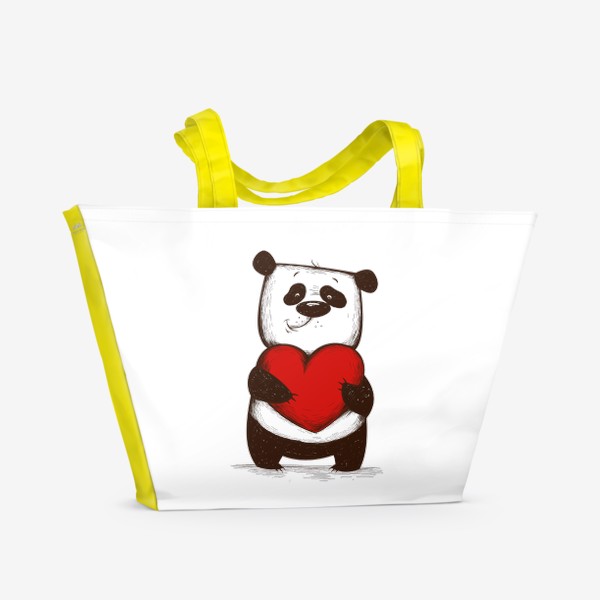 Пляжная сумка «Мультяшный панда с сердцем»