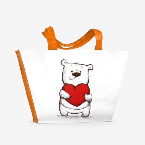 Пляжная сумка «Мультяшный мишка с сердцем»
