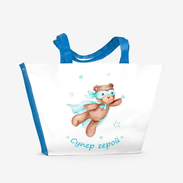 Пляжная сумка «Мишка супер герой летит среди звезд»