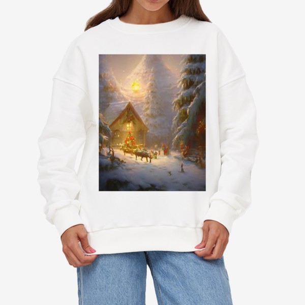 Свитшот «Украшенный домик в зимнем лесу»