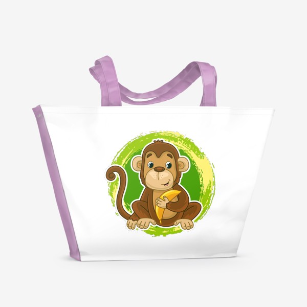Пляжная сумка «Мультяшная обезьяна с бананом»