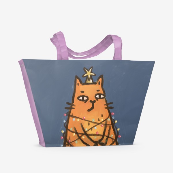 Пляжная сумка «Милый кот запутался в гирлянде. Грустит. Новый год 2023»