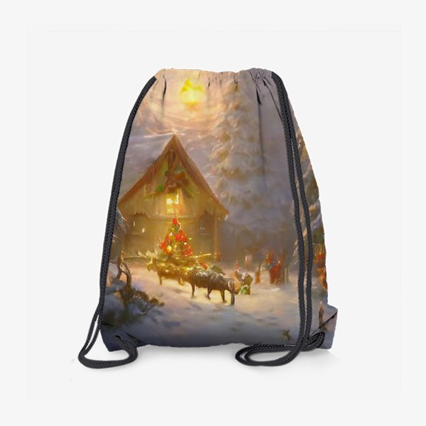 Рюкзак «Украшенный домик в зимнем лесу»