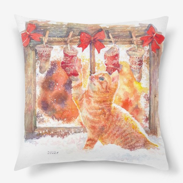 Подушка «Котенок рыжий ,новый год , новогодняя ночь ,год кота и кролика »